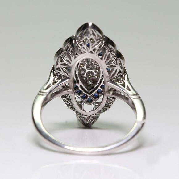 Antique Edwardian 925 Silver Cubic Zirconia Sapphire Ring - Picture 3 of 5